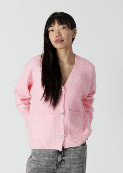 Lyla & Luxe Cardigan W/ Heart Crystal Buttons Pink