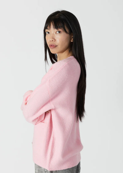 Lyla & Luxe Cardigan W/ Heart Crystal Buttons Pink