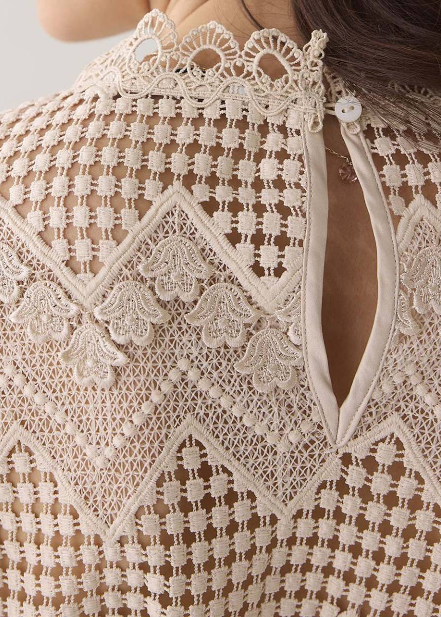 Summum Long Sleeve Top Lace Pebble Beige
