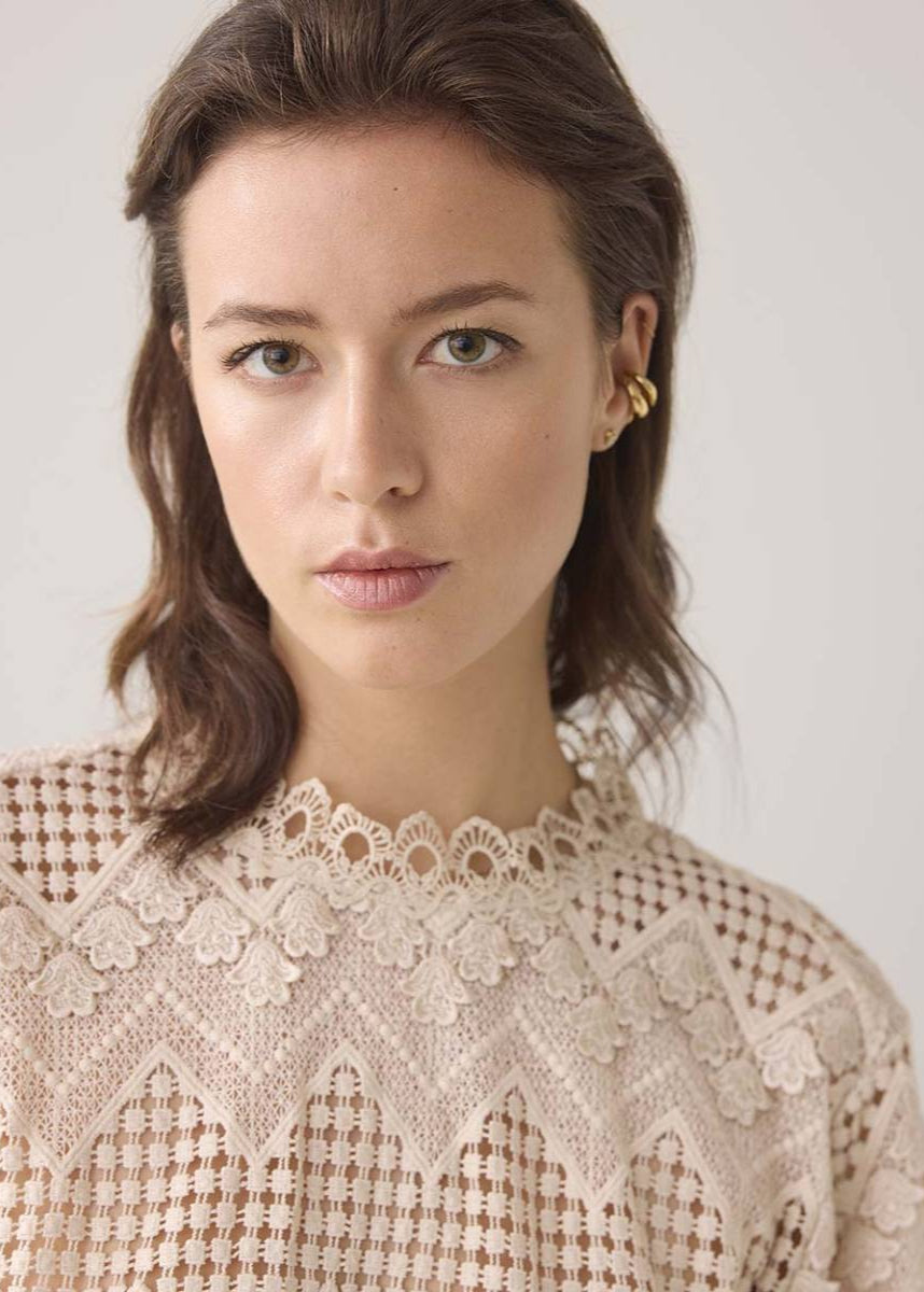 Summum Long Sleeve Top Lace Pebble Beige