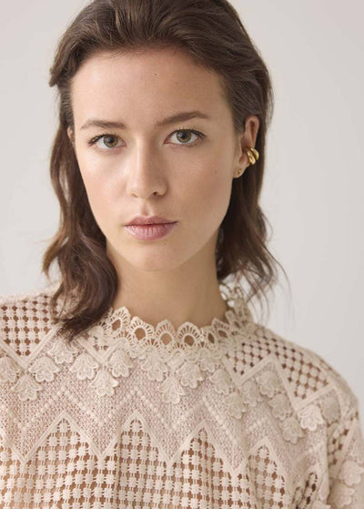 Summum Long Sleeve Top Lace Pebble Beige