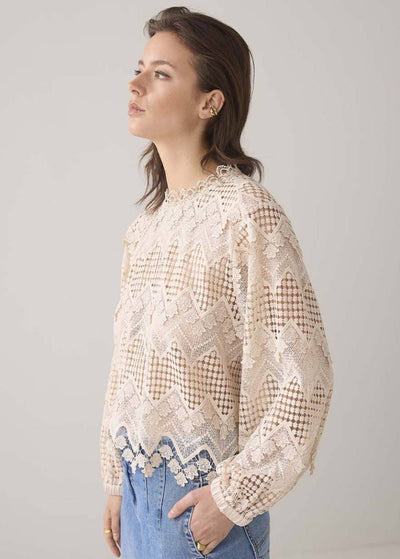 Summum Long Sleeve Top Lace Pebble Beige