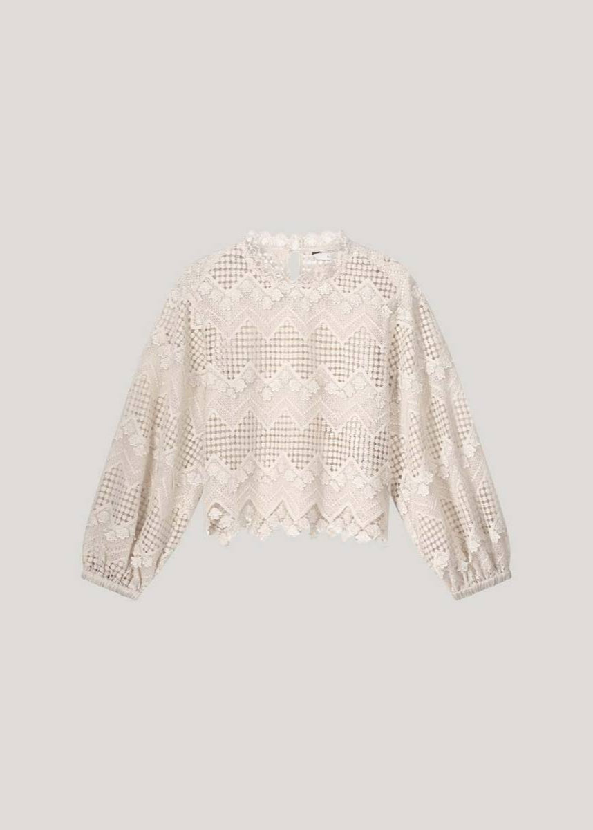 Summum Long Sleeve Top Lace Pebble Beige