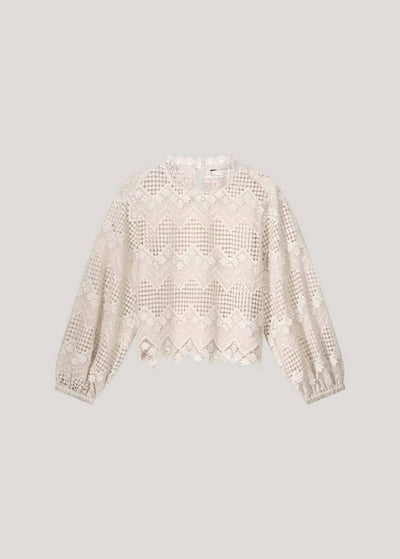 Summum Long Sleeve Top Lace Pebble Beige