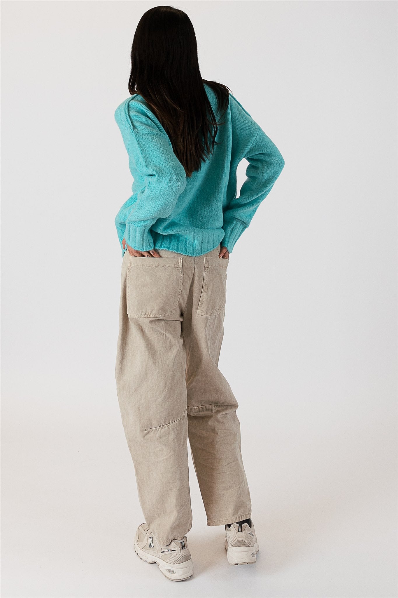 The Pink Door Ribbed Cuff Sweater - Turquoise