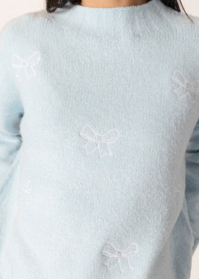 Lyla & Luxe Crewneck W/ Bows Blue/White