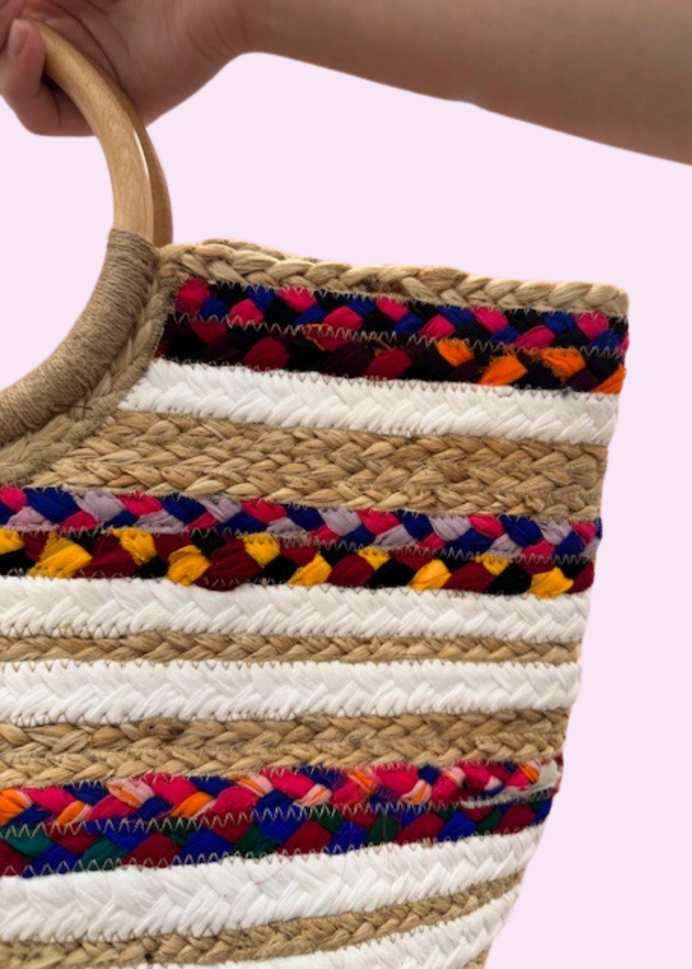 The Pink Door Multicolour Rattan Tote