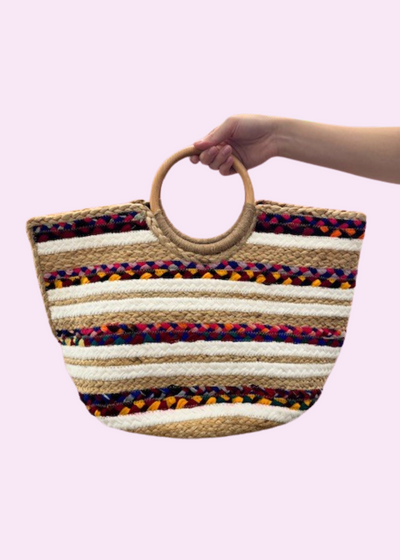 The Pink Door Multicolour Rattan Tote