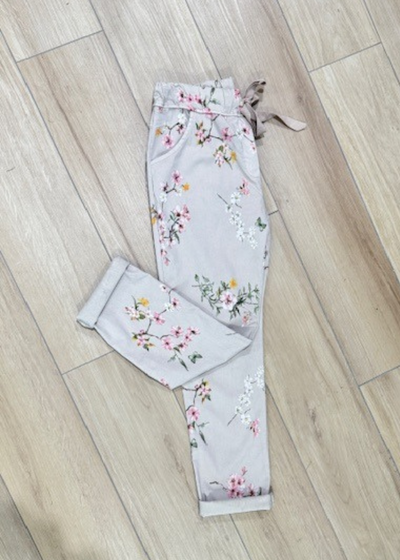 The Pink Door Taupe Floral Print Pull-On Pants