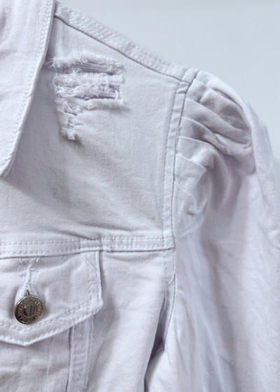 The Pink Door White Puff Sleeve Denim Jacket