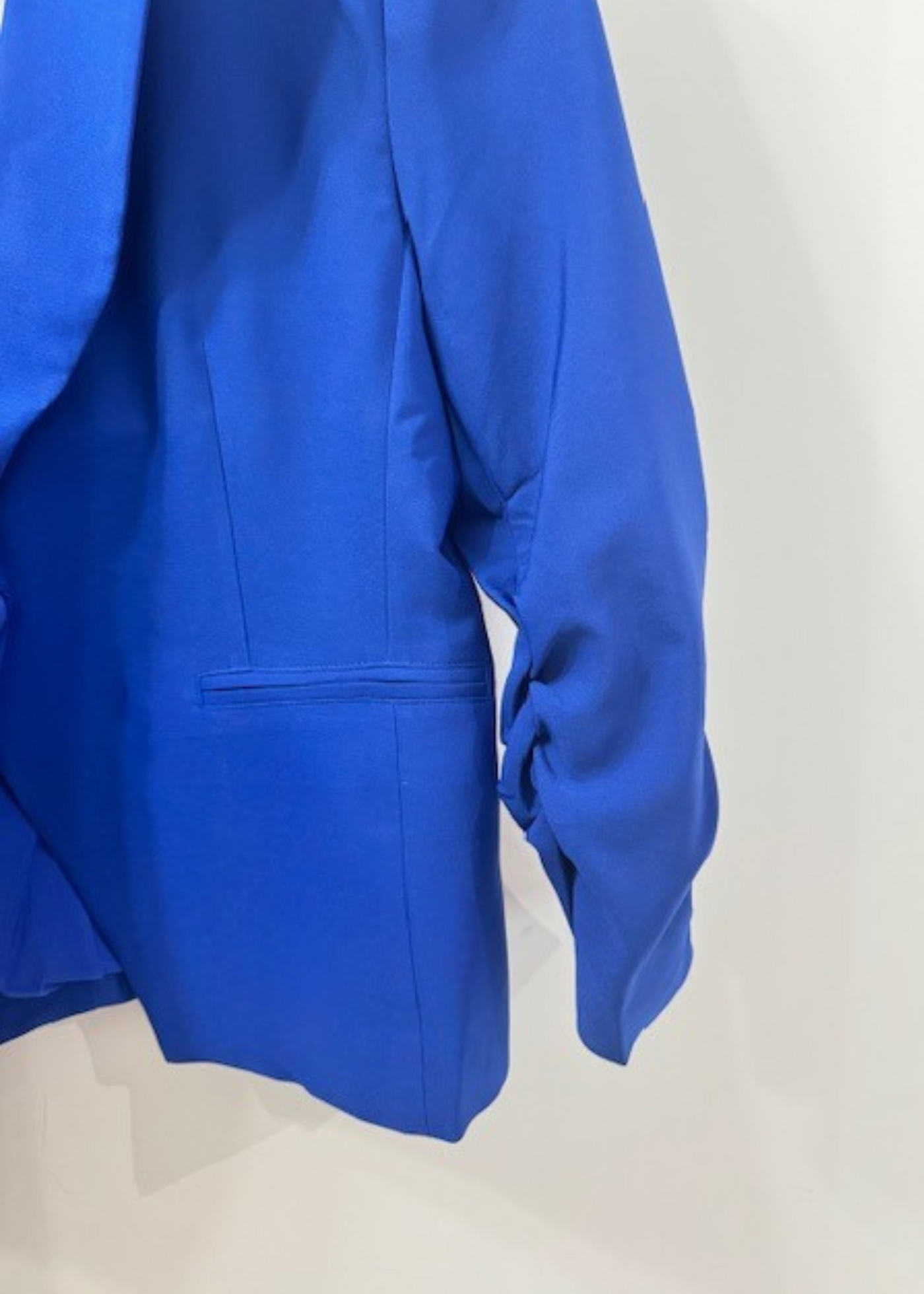 The Pink Door Ruched Sleeve Short Blazer Royal