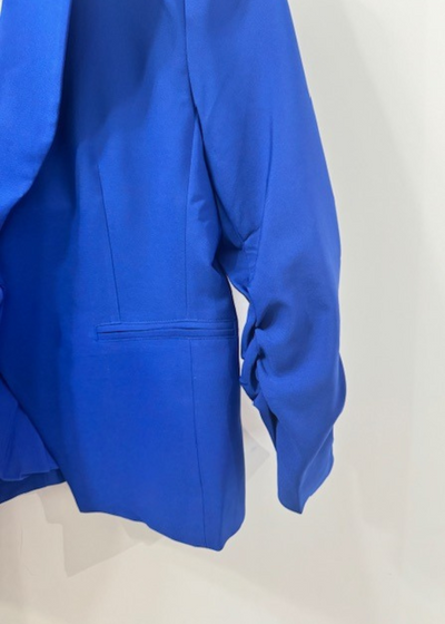 The Pink Door Ruched Sleeve Short Blazer Royal