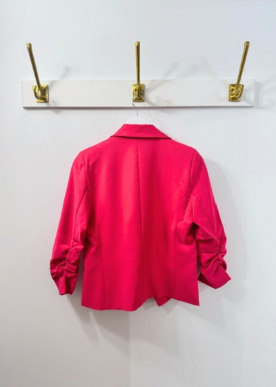 The Pink Door Ruched Sleeve Short Blazer Fuchsia