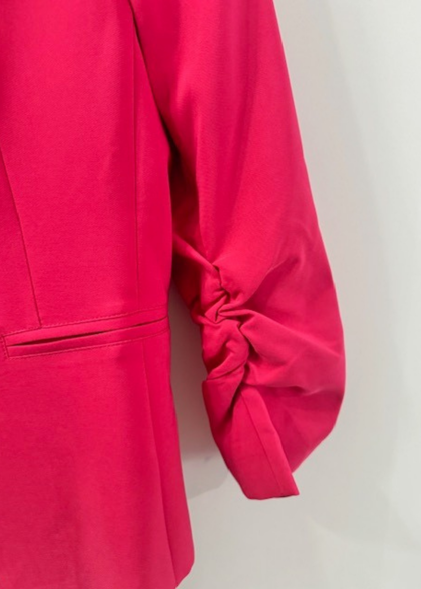 The Pink Door Ruched Sleeve Short Blazer Fuchsia