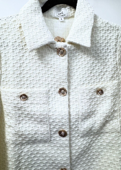 The Pink Door Textured Knit Gold Button Jacket Ivory