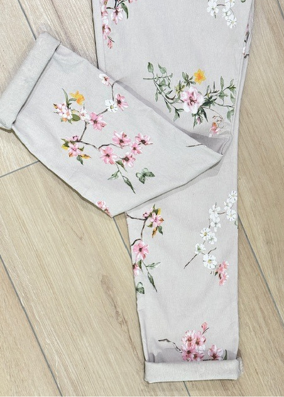 The Pink Door Taupe Floral Print Pull-On Pants