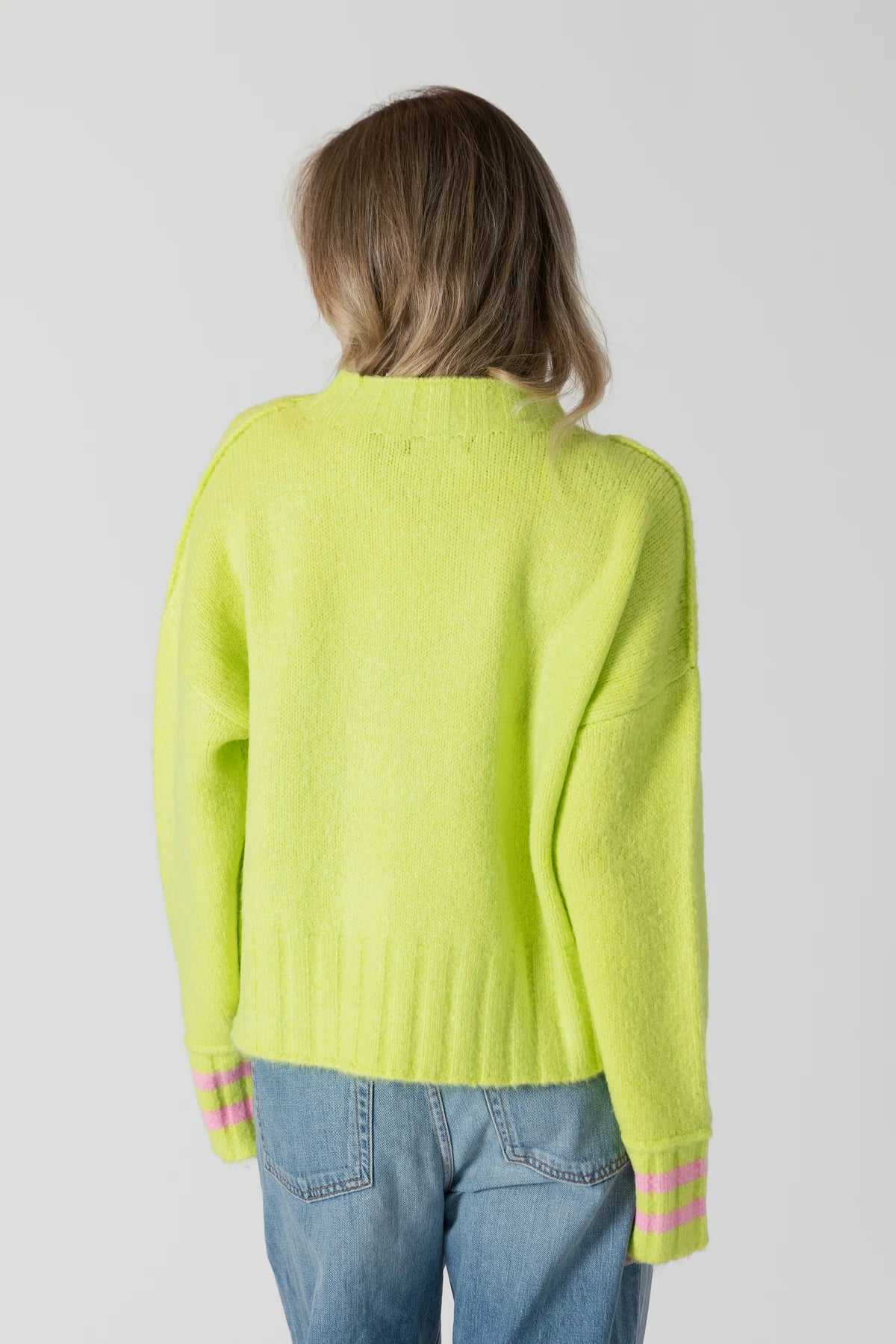 Lyla & Luxe Short Crewneck Sweater W/ Embroidered Heart Lime