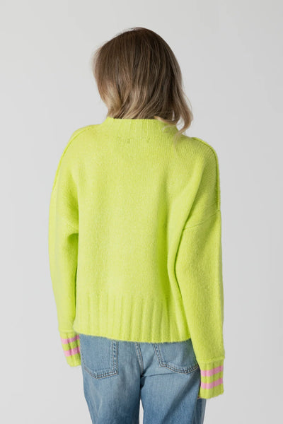 Lyla & Luxe Short Crewneck Sweater W/ Embroidered Heart Lime