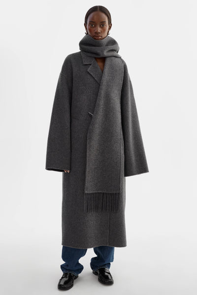 Lamarque Twila 100% Wool Coat W/ Scarf Heather Charcoal