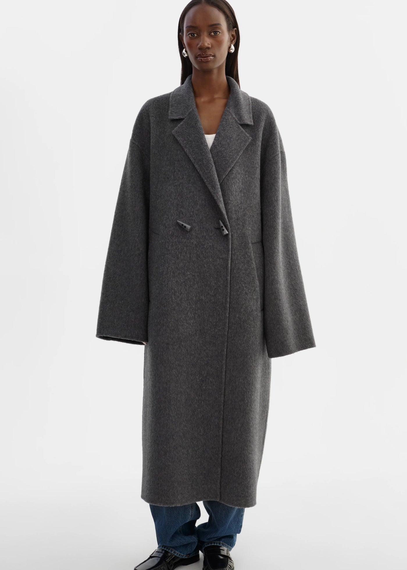 Lamarque Twila 100% Wool Coat W/ Scarf Heather Charcoal