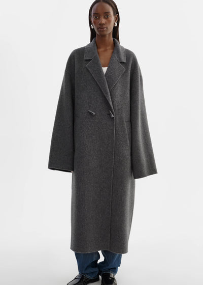Lamarque Twila 100% Wool Coat W/ Scarf Heather Charcoal