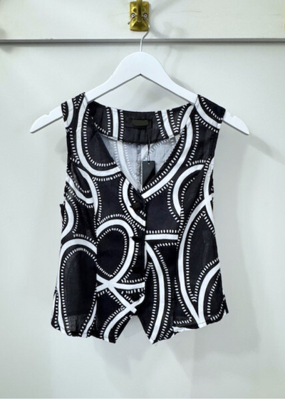 The Pink Door Black & White Print Vest & Pants