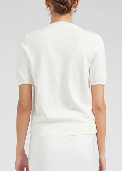 The Pink Door Floral Lace S/S Knit Top Off White