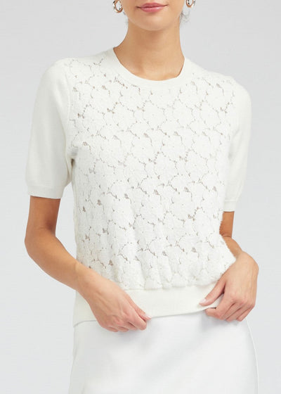 The Pink Door Floral Lace S/S Knit Top Off White