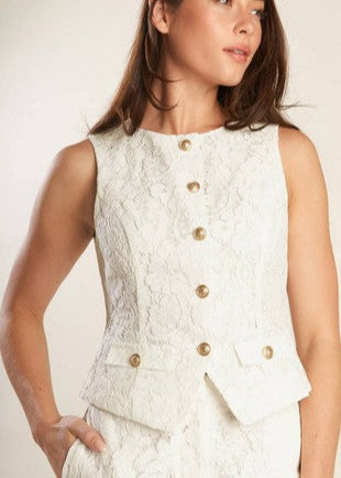 The Pink Door Lace Vest White