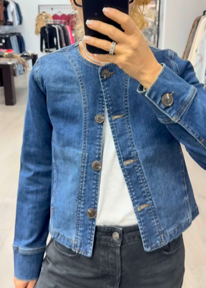 The Pink Door Plain Button Down Dark Denim Jacket