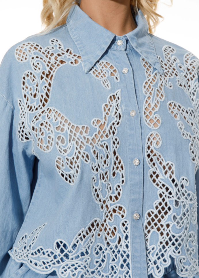 The Pink Door Shirt With White Eyelet Details Blue
