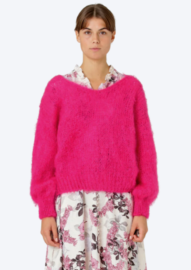 American Dreams V-neck Mohair Sweater - Neon Pink