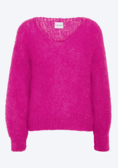 American Dreams V-neck Mohair Sweater - Neon Pink