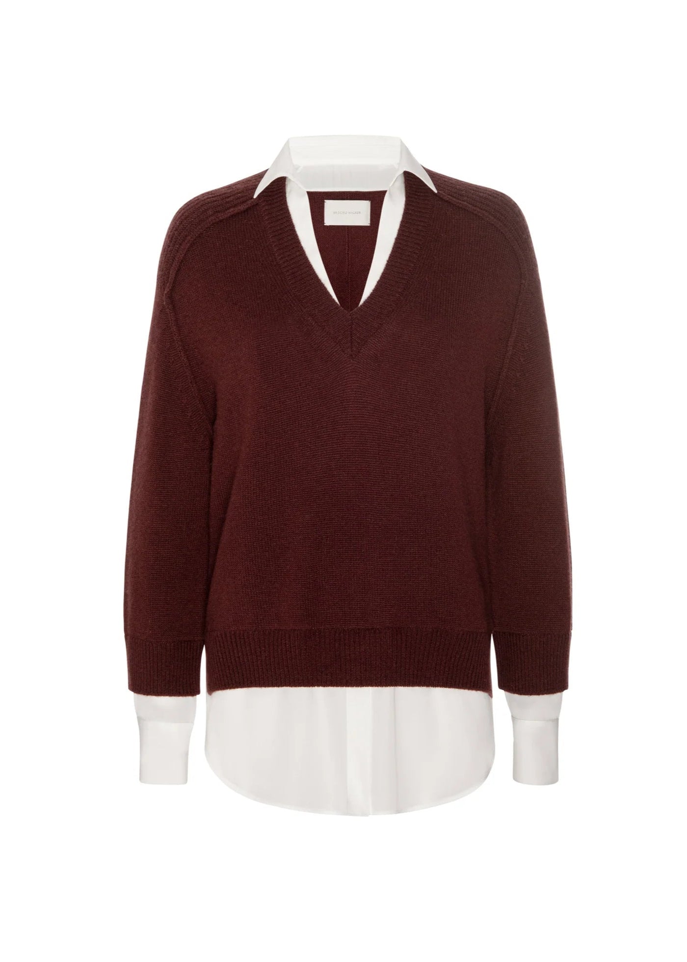 Brochu Walker V-Neck Layered Pullover Cordovan w/ White