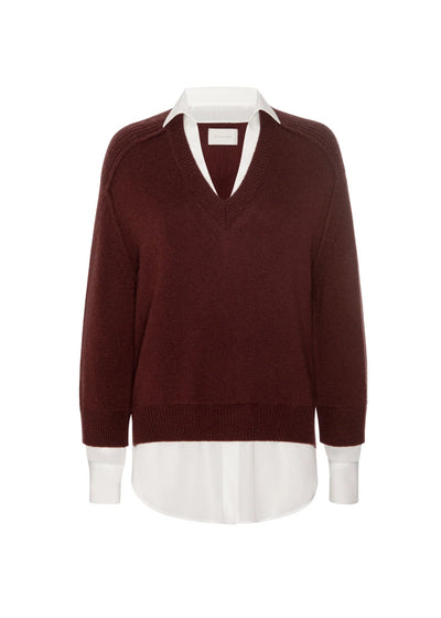 Brochu Walker V-Neck Layered Pullover Cordovan w/ White