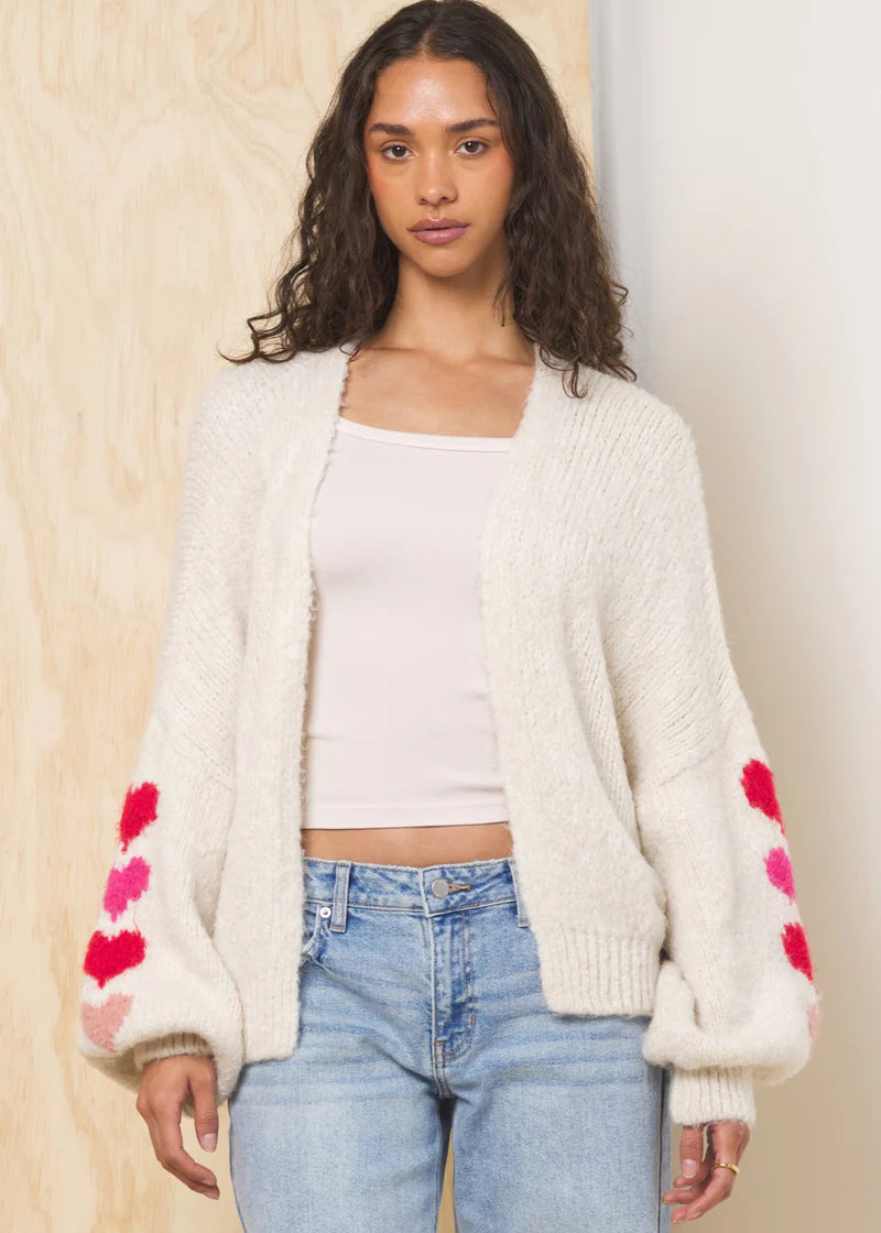 The Pink Door Heart Sleeves Cardigan Cream
