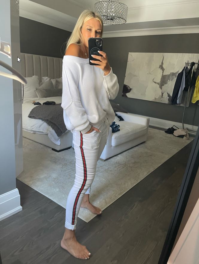 The Pink Door Joggers w/ GG Stripe - White