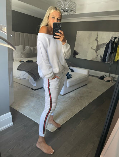 The Pink Door Joggers w/ GG Stripe - White