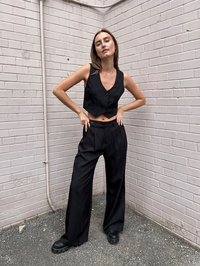 The Pink Door Dressy Crop Vest - Black