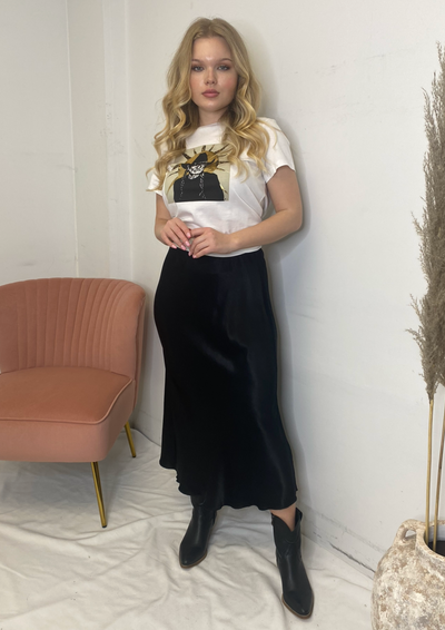 The Pink Door Satin Slip Skirt - Black