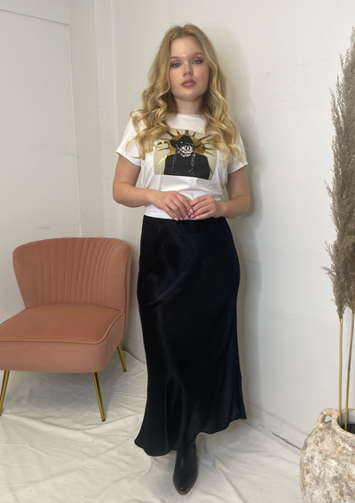 The Pink Door Satin Slip Skirt - Black