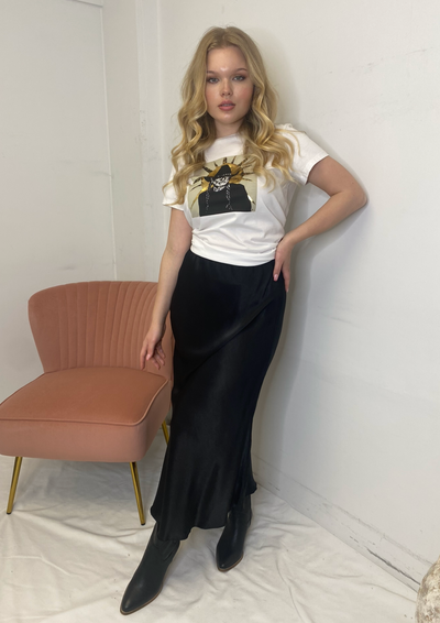 The Pink Door Satin Slip Skirt - Black