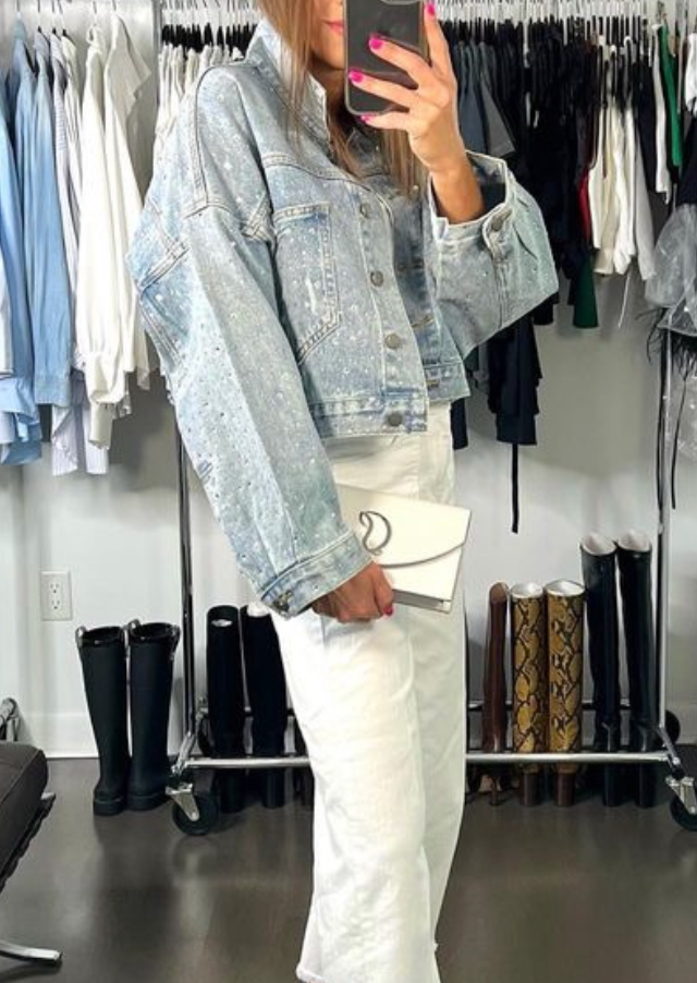The Pink Door Rhinestone Blue Denim Jacket