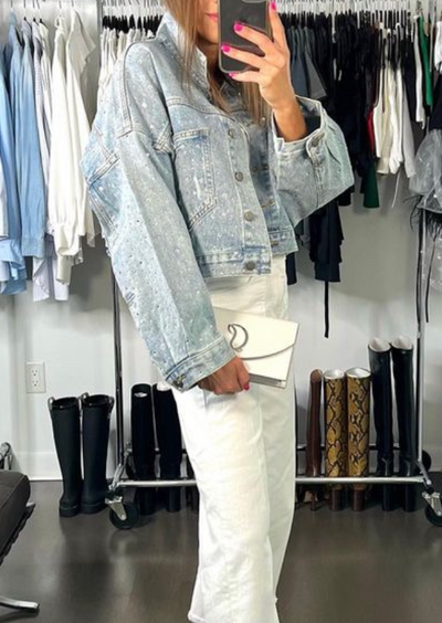 The Pink Door Rhinestone Blue Denim Jacket