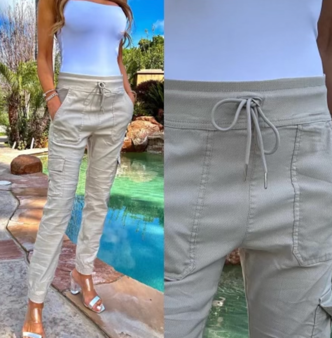 Bevy Flog Pinstripe Pull On Cargo Pants - Beige