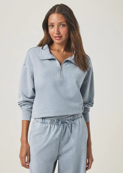 Splendid Hayden Terry Quarter Zip Sweatshirt Bleached Indigo