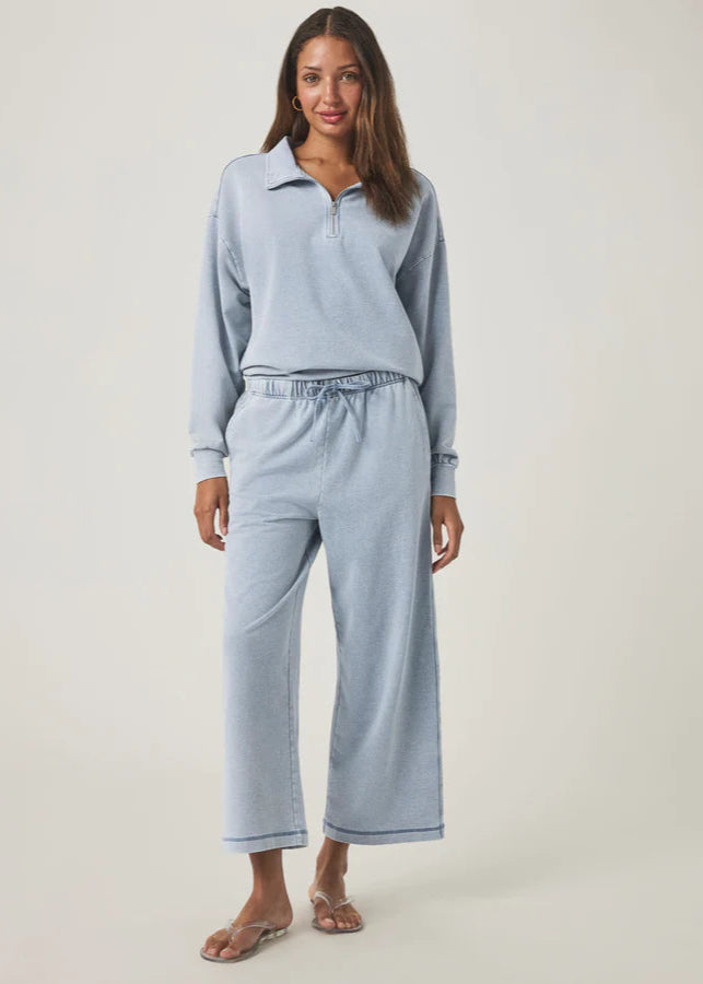 Splendid Hayden Terry Quarter Zip Sweatshirt Bleached Indigo