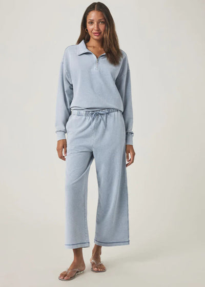 Splendid Hayden Terry Quarter Zip Sweatshirt Bleached Indigo