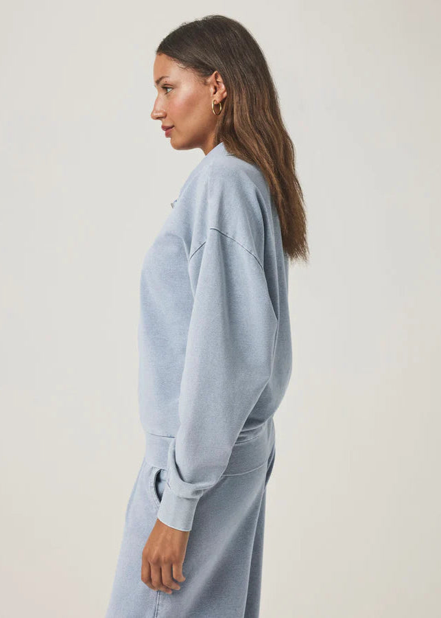 Splendid Hayden Terry Quarter Zip Sweatshirt Bleached Indigo