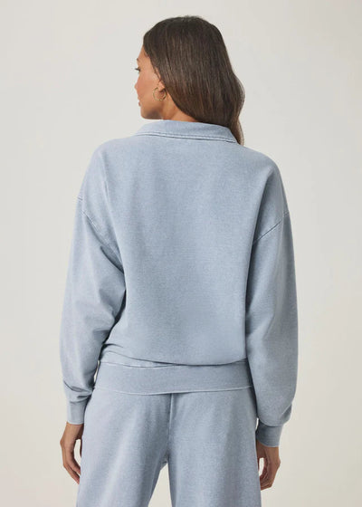 Splendid Hayden Terry Quarter Zip Sweatshirt Bleached Indigo